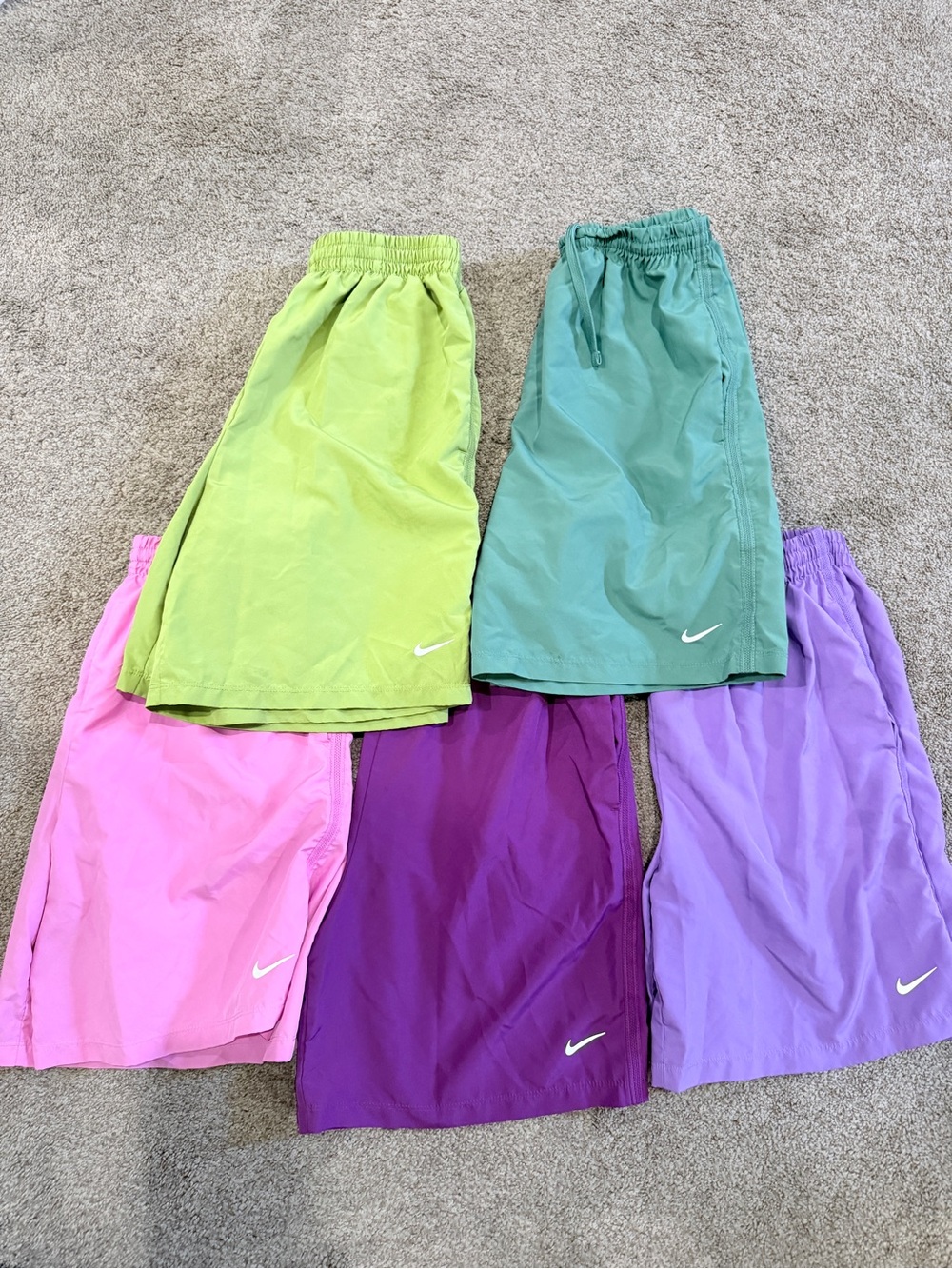 Nike Kids Colorblock Athletic Shorts in Pink, Green, Purple, Lavender, Teal